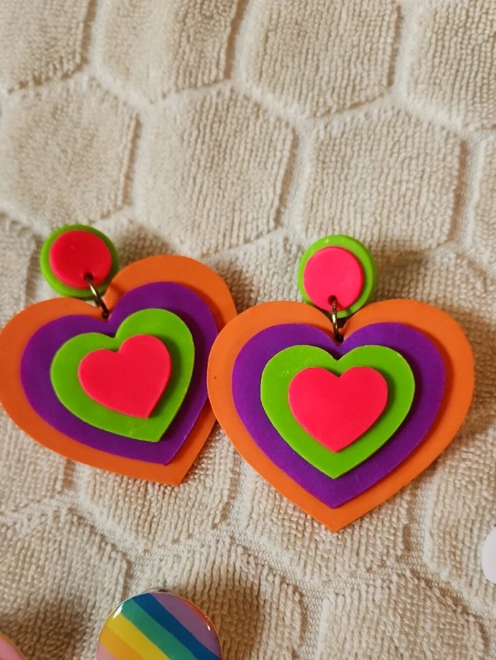 Colorful Rainbow & Heart Earrings Set - Multicolor
